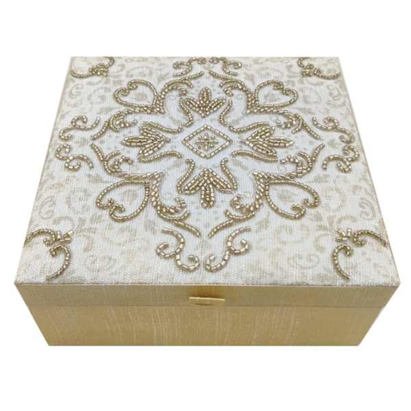 White Decal & Beading Decorative Box, 6.5″