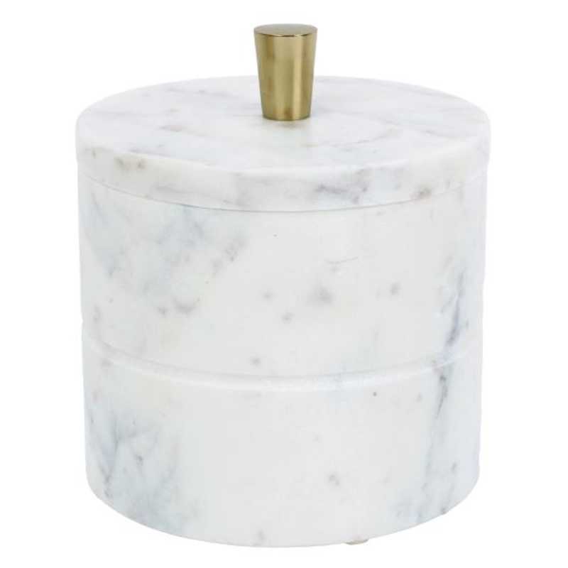 White & Grey Marble Box with Gold Metal Handle, 5×5