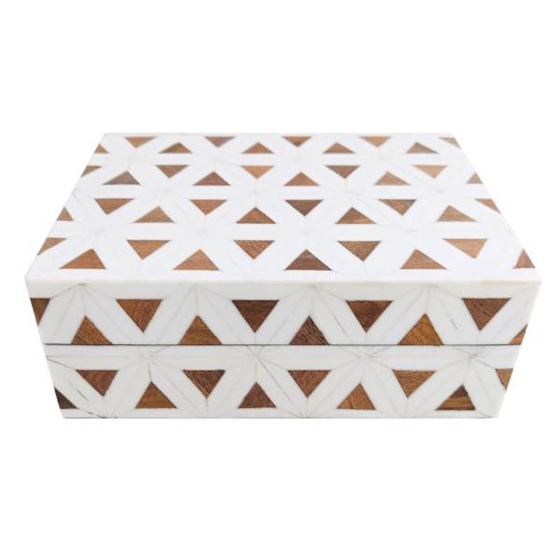 White & Wood Geometric Box, 8×6