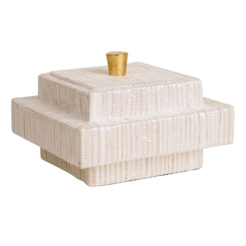 White Woven Box with Gold Handle, 6″