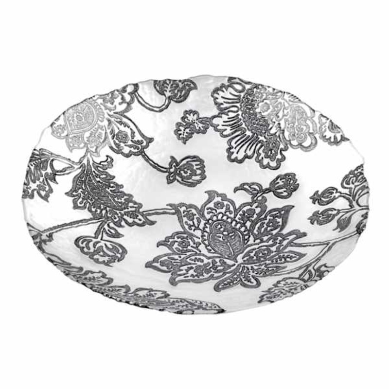 Black & White Floral Bowl, 16″