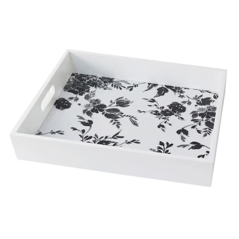 Black & White Printed Decorative Tray, 16″