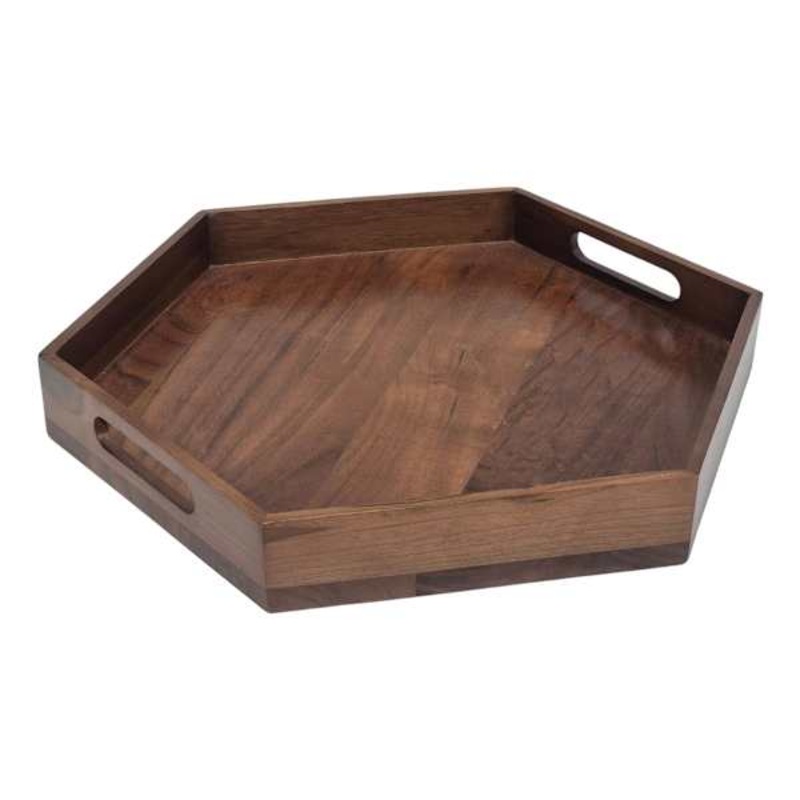 Large Hexagon Acacia Wood Tray, 17×15