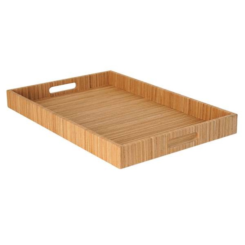 Large Tan Woven Seagrass Rectangular Decorative Tray, 24″
