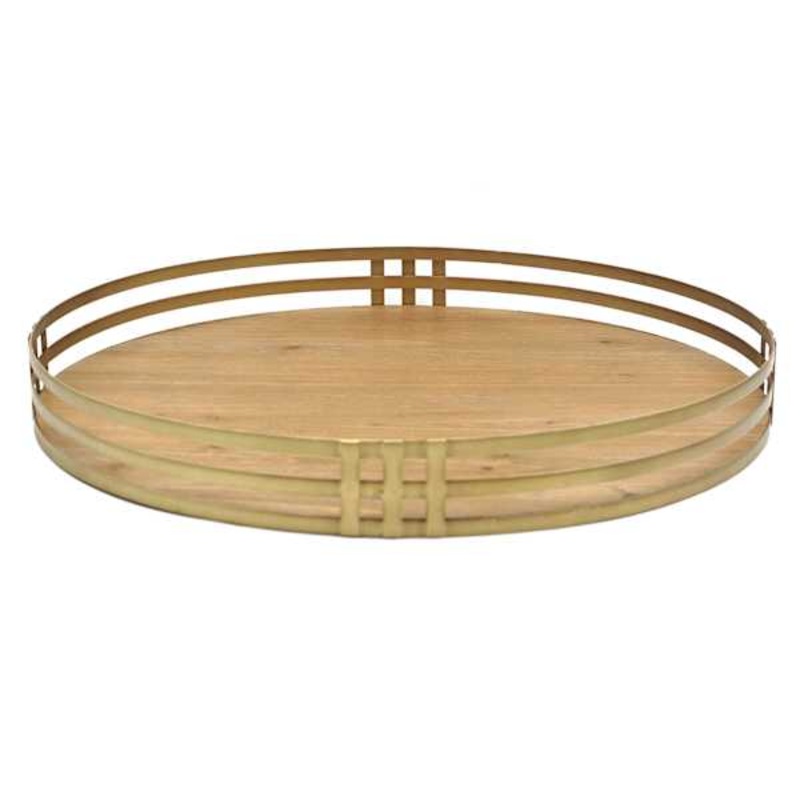 Metal & Wood Round Decorative Tray, 20″