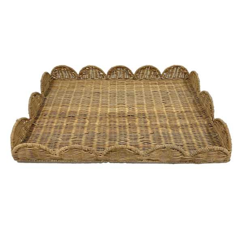 Natural Rattan Scalloped Tray, 20″