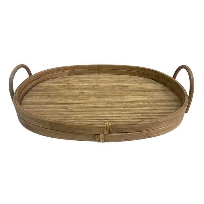 Natural Wooden Decorative Tray with Loop Handles, 15″