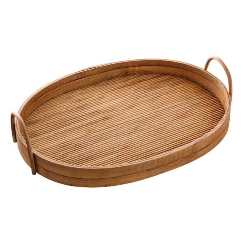 Natural Wooden Decorative Tray with Loop Handles, 16″