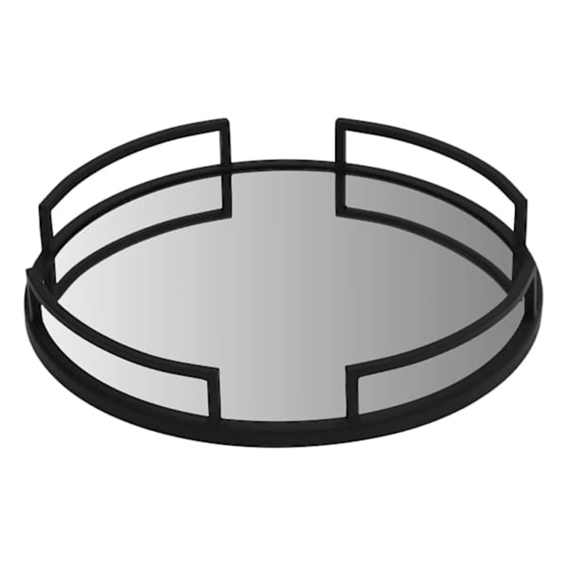 Round Black Metal Tray with Mirror, 20″