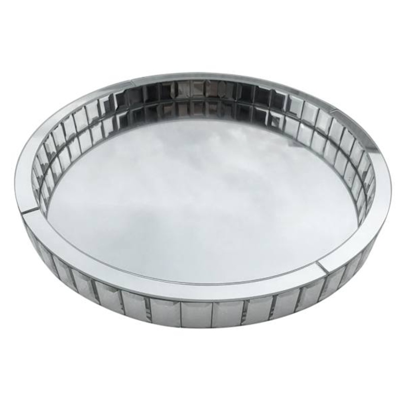 Round Glass Mirror Tray, 14×2
