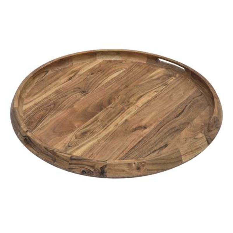 Round Natural Acacia Curved Edge Tray, 24″