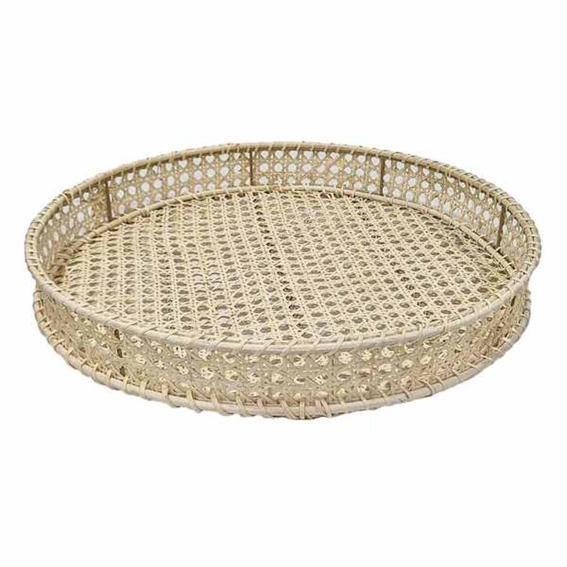 Round Rattan Cane Tray, 17″