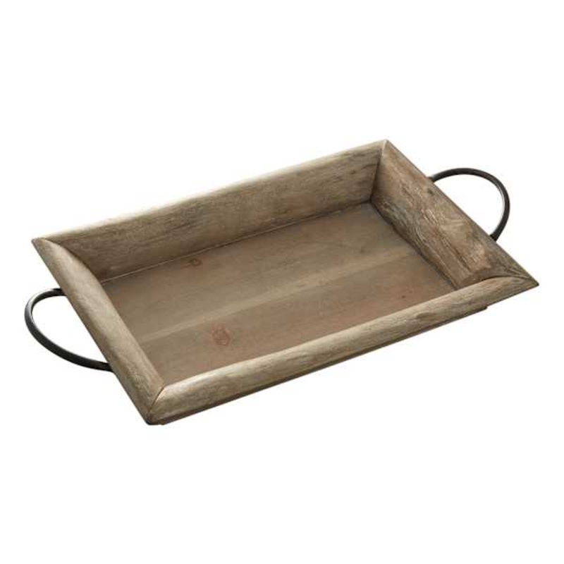 Rustic Wooden Decorative Tray with Metal Handles, 21×11