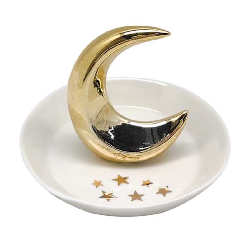 Sage Serenity Gold Moon Ceramic Trinket Tray, 4.5×3.5