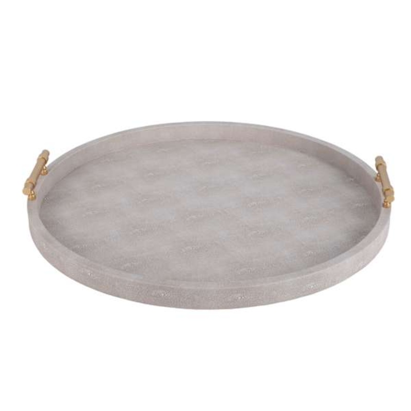 Shagreen Tan Round Tray with Handles, 24″