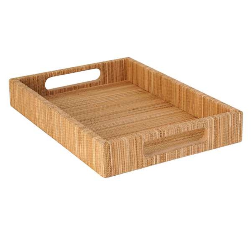 Small Tan Woven Seagrass Rectangular Decorative Tray, 13″
