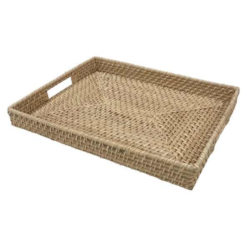 Tan Rectangle Rattan Tray, 17×12