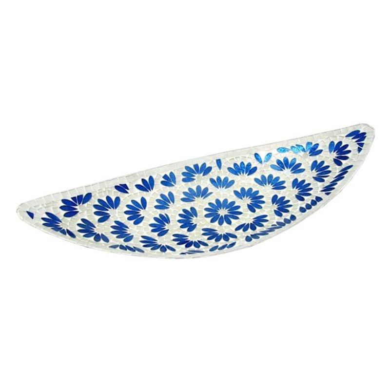 Tracey Boyd Blue Floral Mosaic Boat Tray, 21″