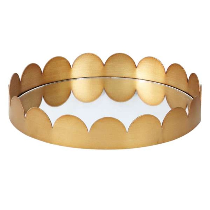 Tracey Boyd Gold Scalloped Round Tray with Mirror, 12″