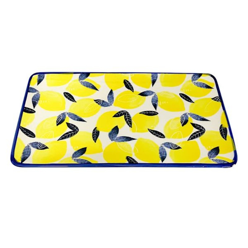 Tracey Boyd Lemon Print Decorative Ceramic Tray, 11×6
