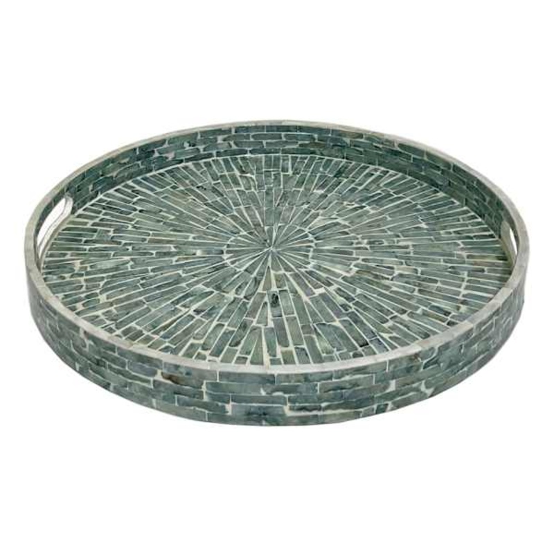 Ty Pennington Blue Capiz Mosaic Round Decorative Tray, 15″