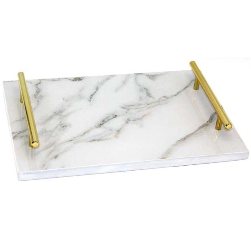 White & Gold Marbled Look Tray, 12×8