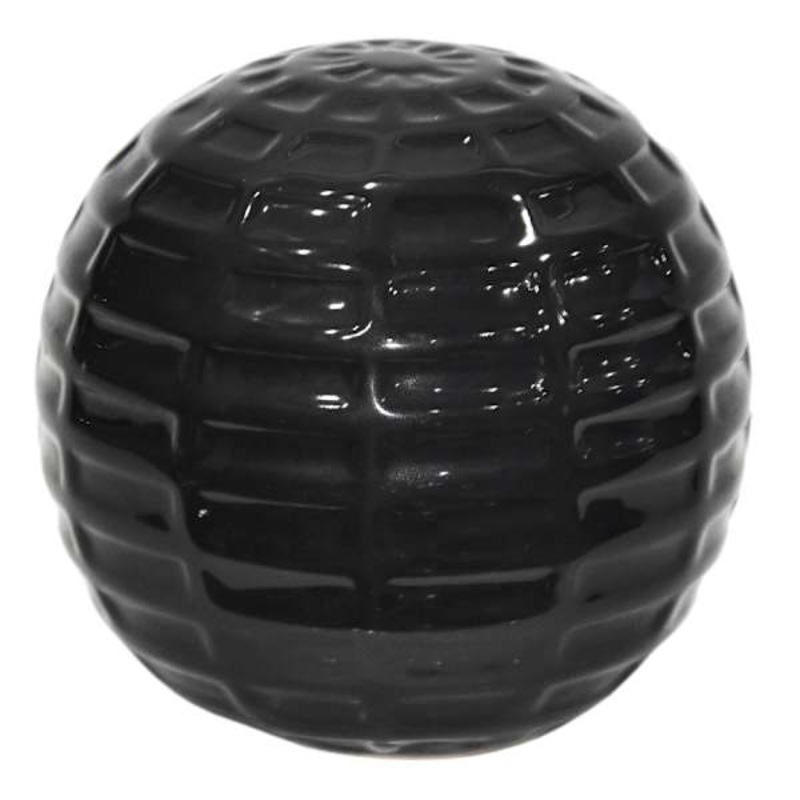 Black Ribbed Ceramic Sphere, 4″