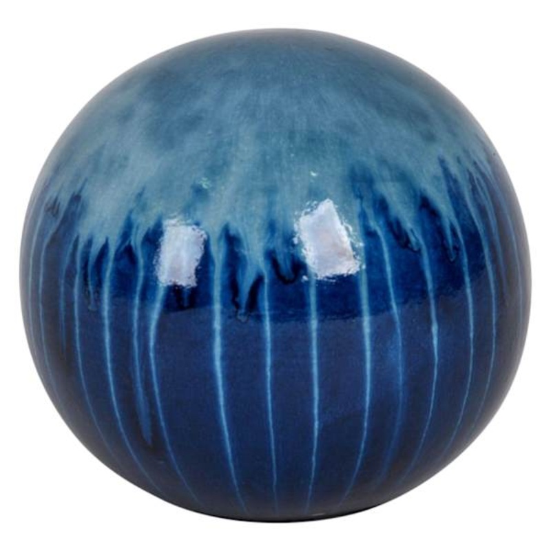 Blue Dripped Ceramic Sphere, 4″