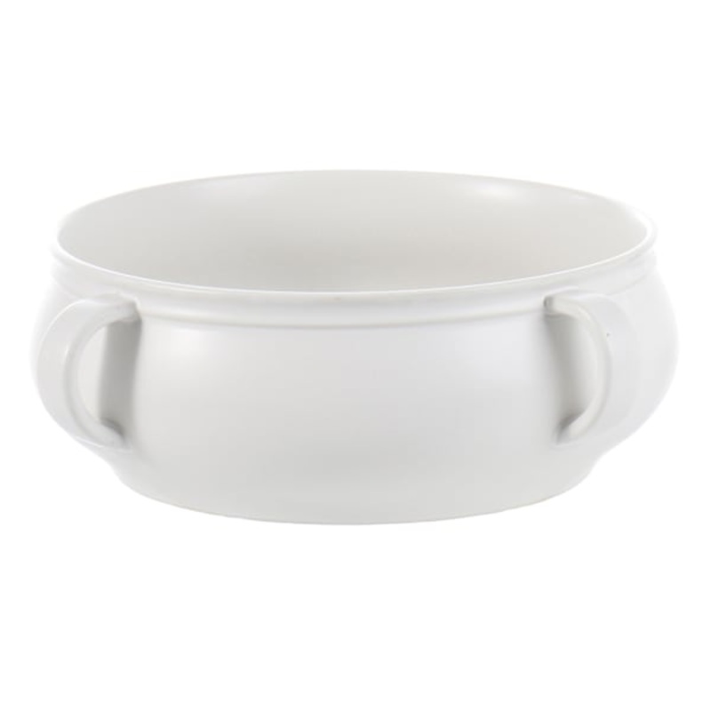 White Ceramic Bowl with Handles, 10″