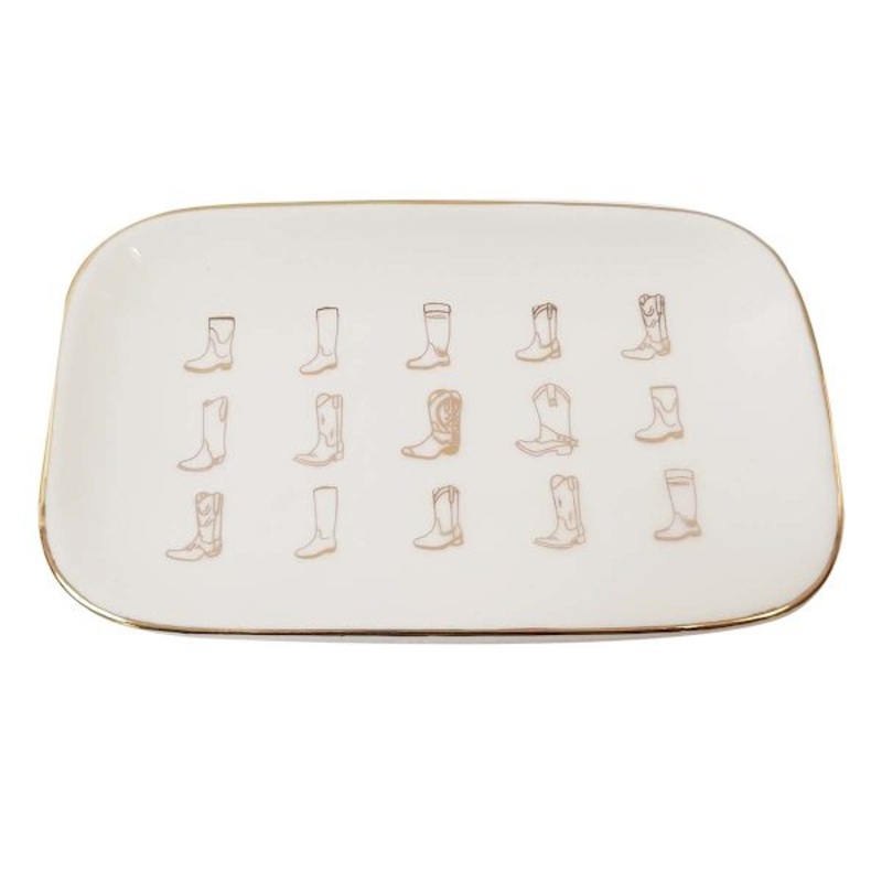 White Cowboy Boots Ceramic Trinket Tray, 5″