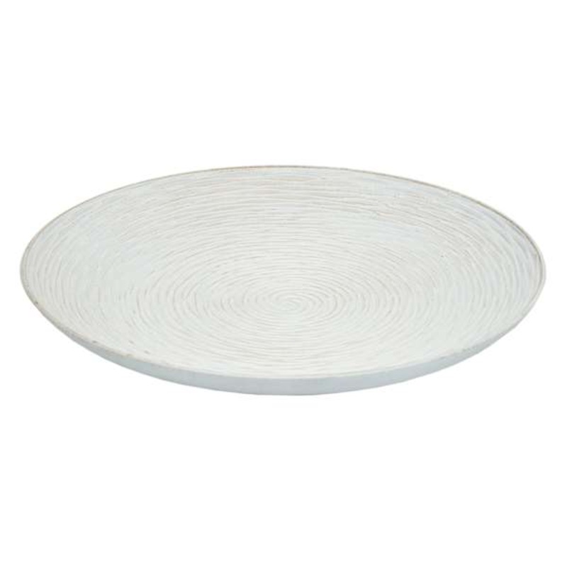 White Faux Wood Carved Tray, 16″
