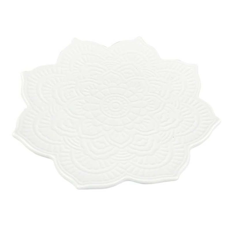 White Flower Ceramic Serving Tray, 9″