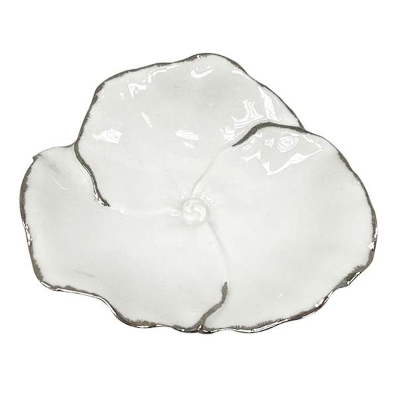 White Flower Ceramic Tray, 4″