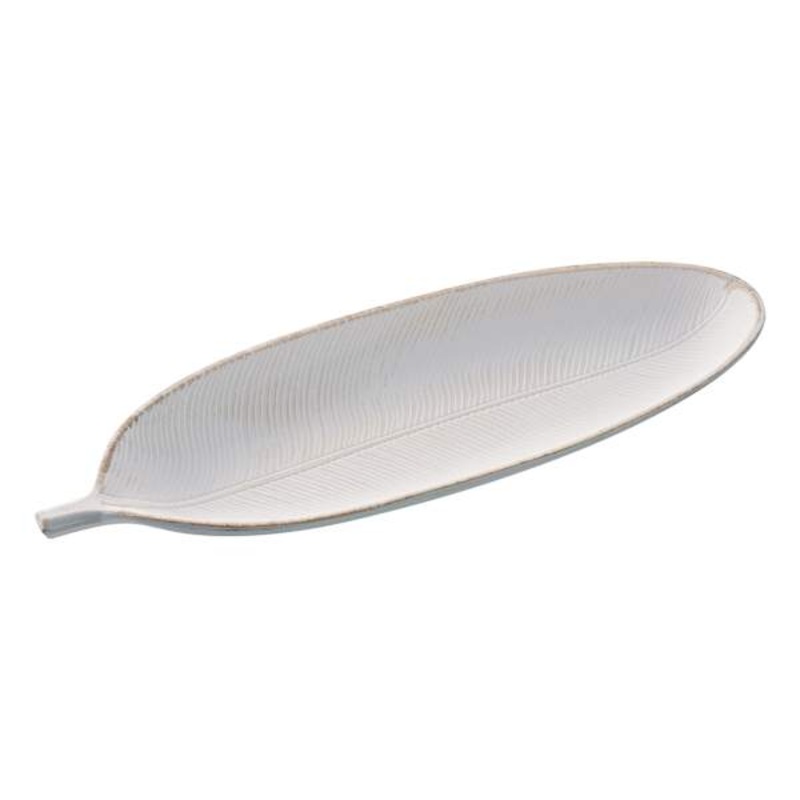 White Leaf Wooden Decorative Tray, 16″