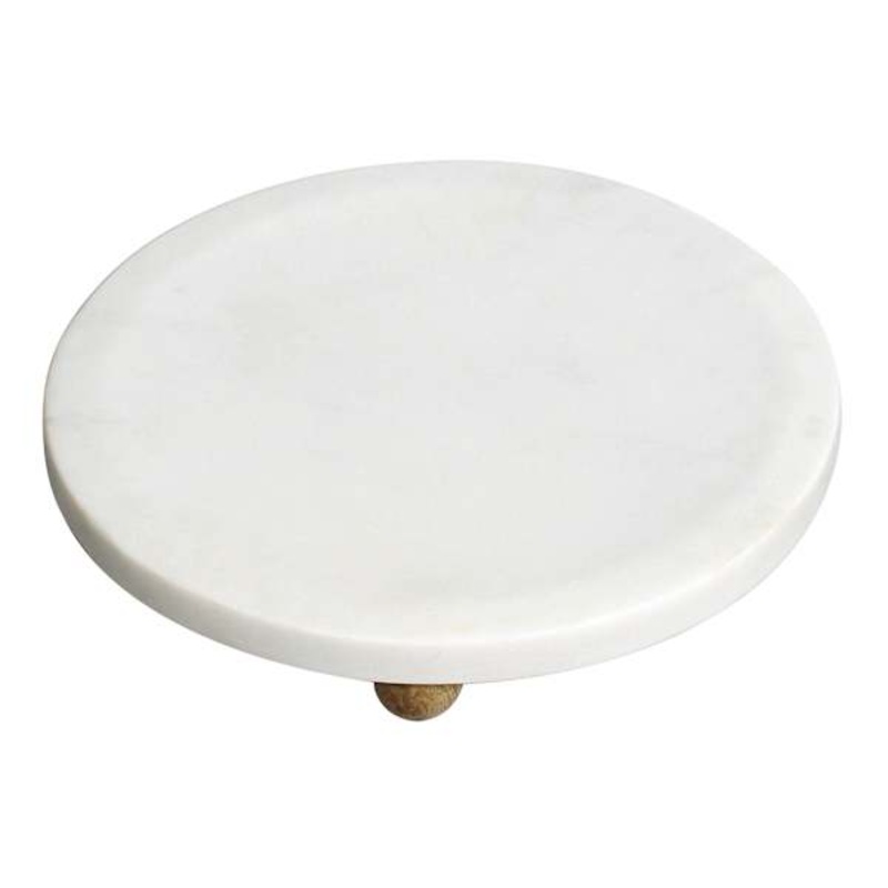 White Marbled Footed Trinket Tray, 5″