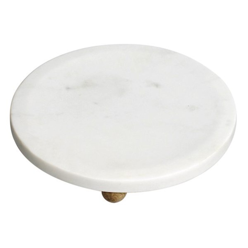 White Marbled Footed Trinket Tray, 8″