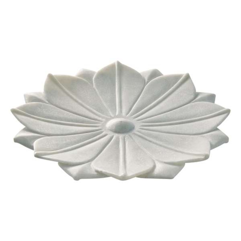 White Marbled Lotus Tray, 12″