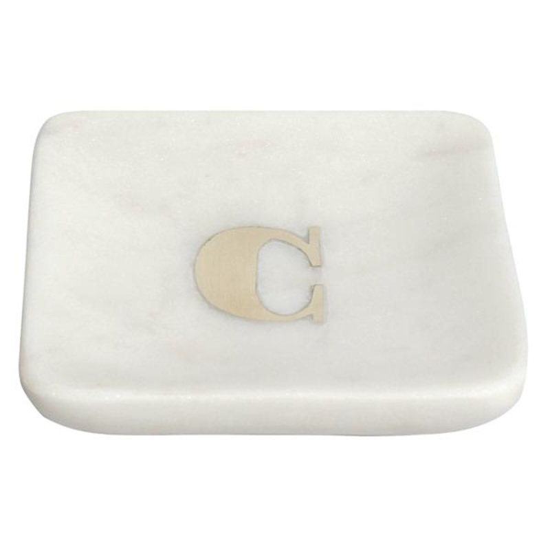 White Marbled Monogram Trinket Tray, C