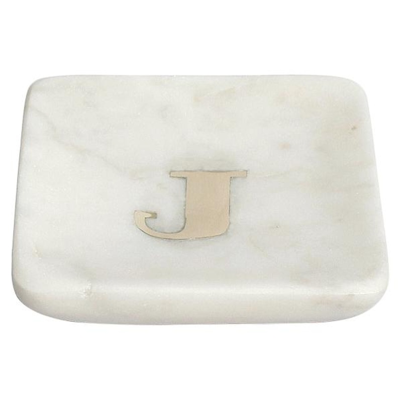White Marbled Monogram Trinket Tray, J