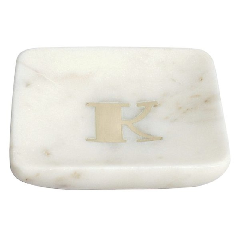 White Marbled Monogram Trinket Tray, K