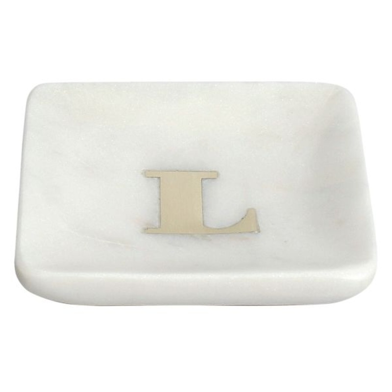 White Marbled Monogram Trinket Tray, L