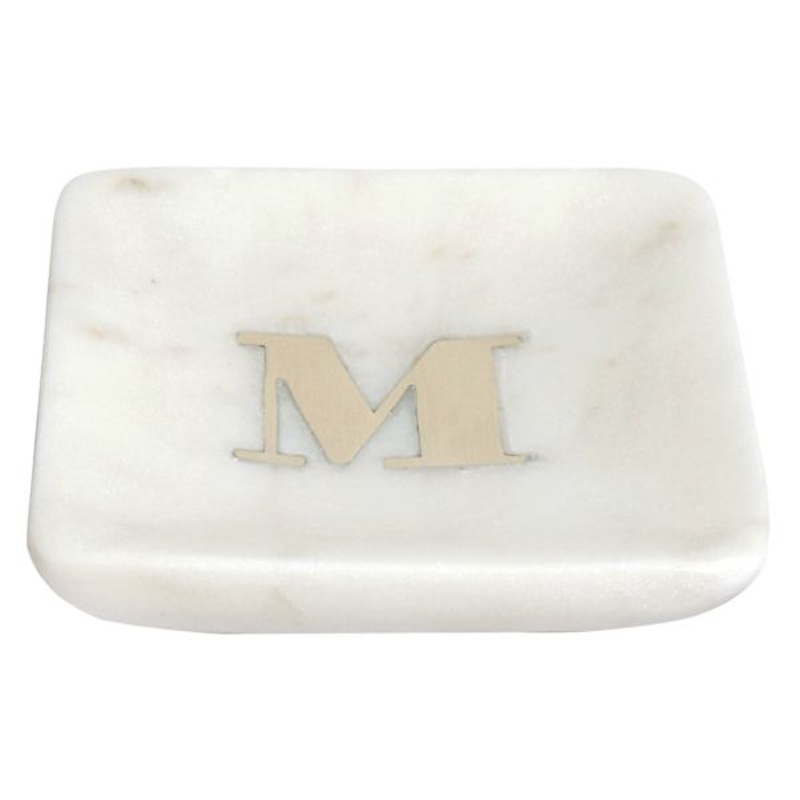 White Marbled Monogram Trinket Tray, M