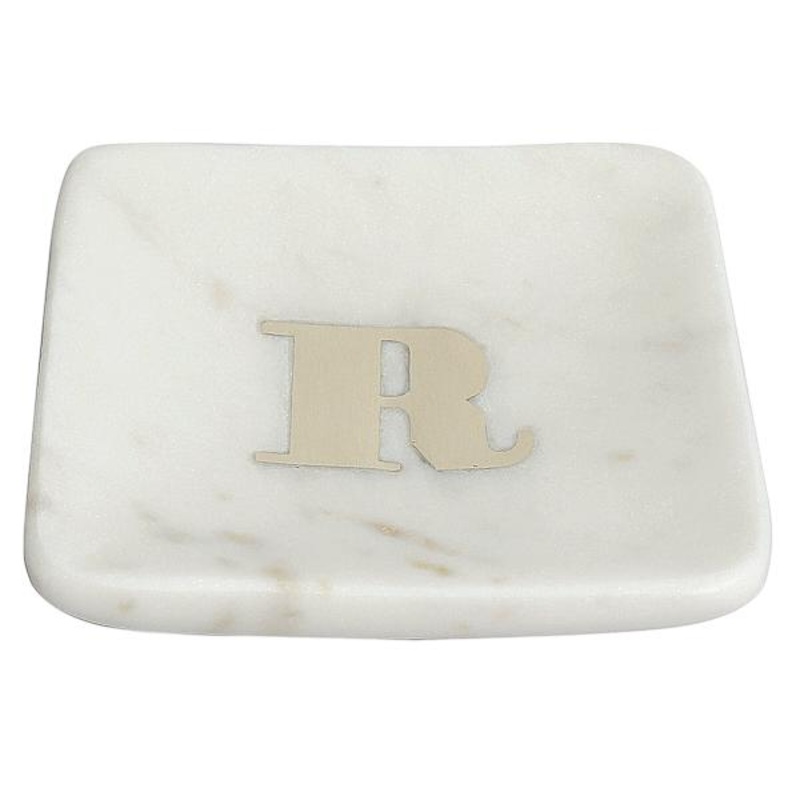White Marbled Monogram Trinket Tray, R