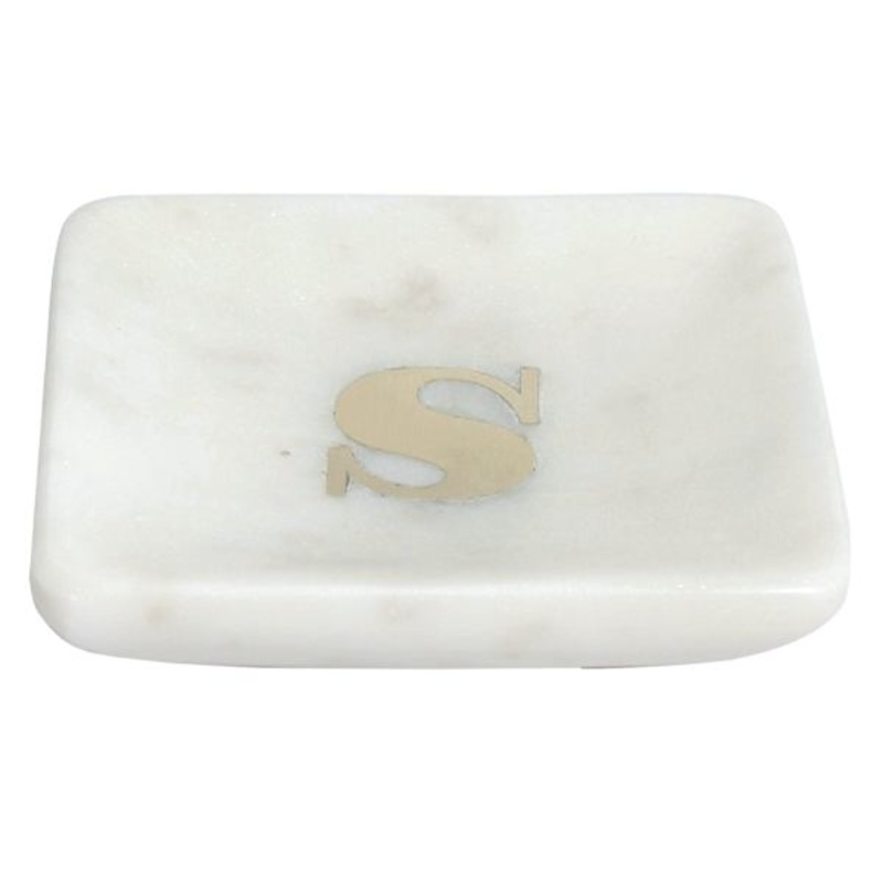 White Marbled Monogram Trinket Tray, S