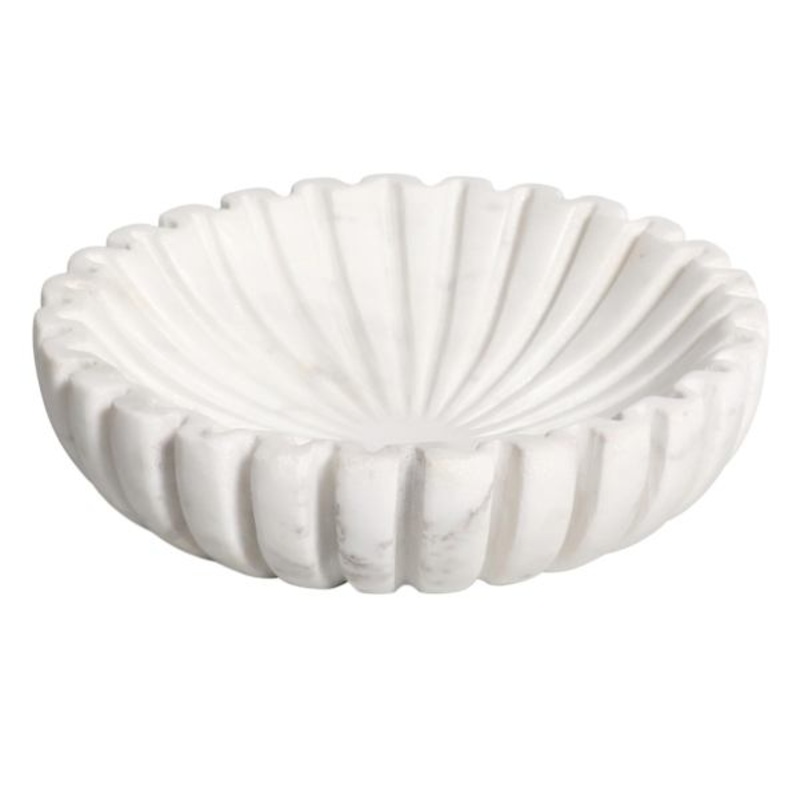 White Marbled Ribbed Bowl, Small