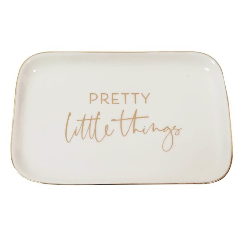 White Pretty Little Things Ceramic Trinket Tray, 6″