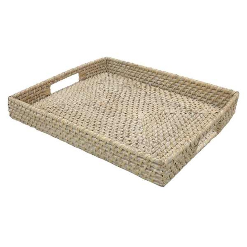 White Rectangle Rattan Tray, 17×12