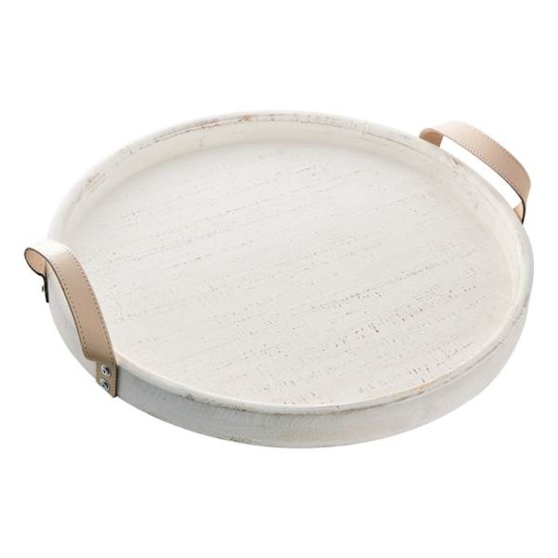 White Round Wooden Decorative Tray, 18″