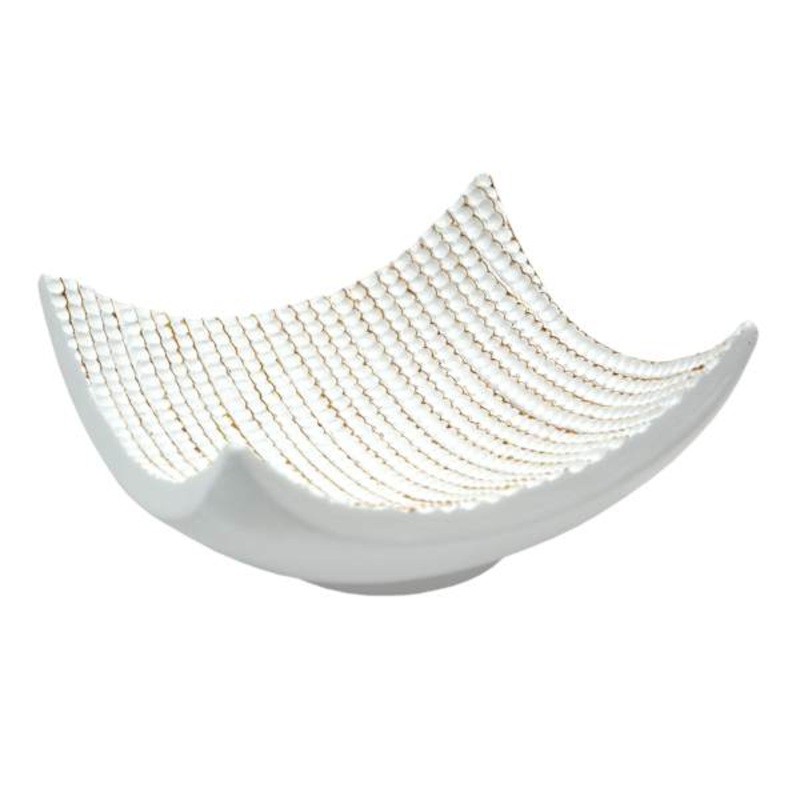 White Striped Beaded Tray, 7″
