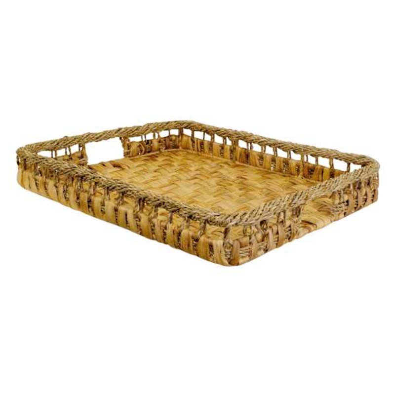 Woven Water Hyacinth & Seagrass Rectangle Tray, 20×16